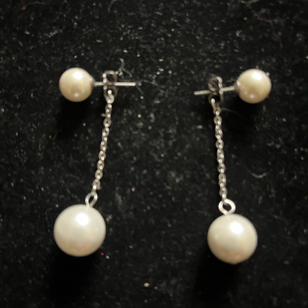 Tini Lux Silver and White Pearl Drop Earrings - Picture 11 of 16